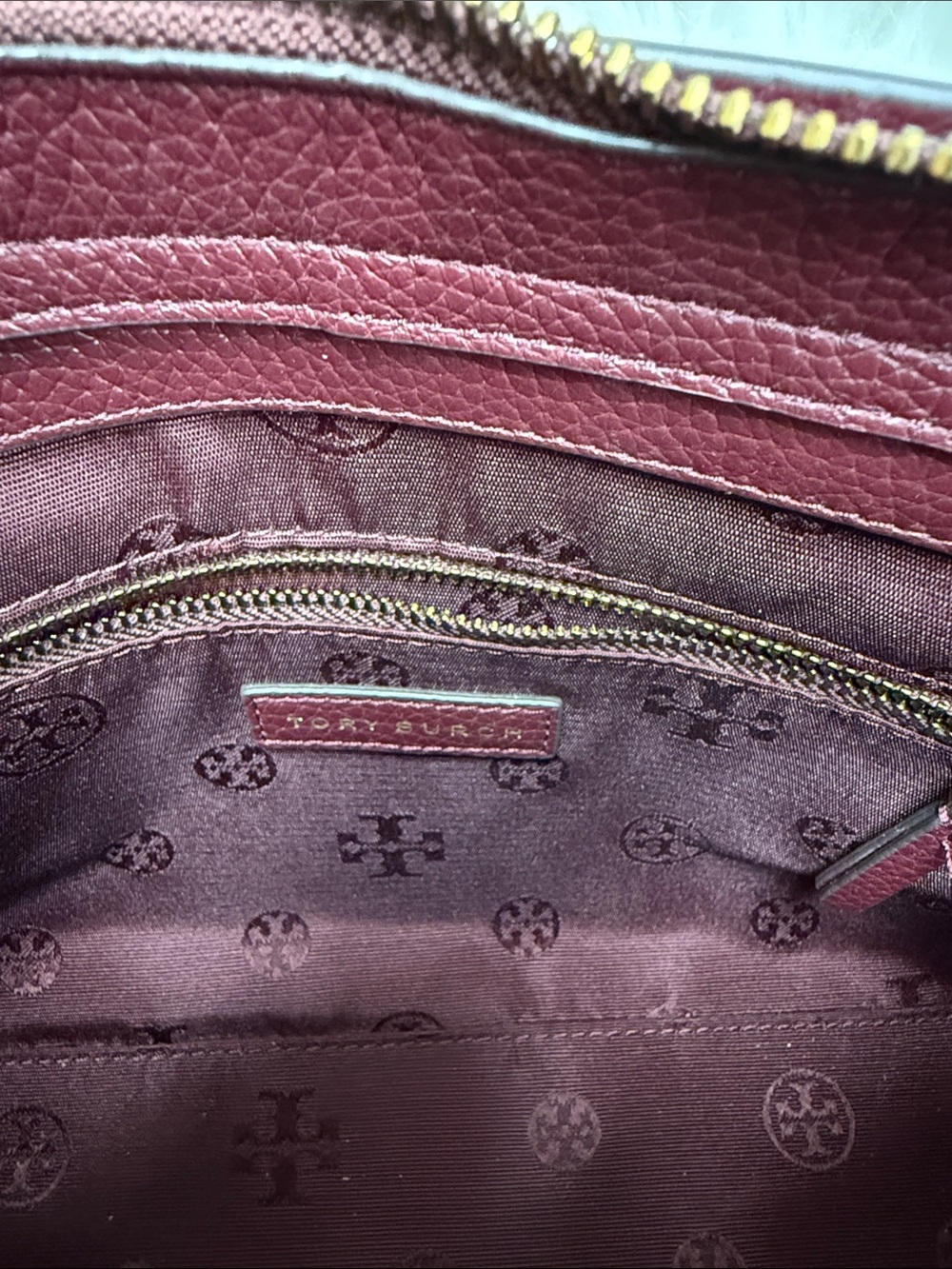 Tory Burch Burgundy Pebbled Leather Crossbody with Floral Zip Wallet - Picture 7 of 7